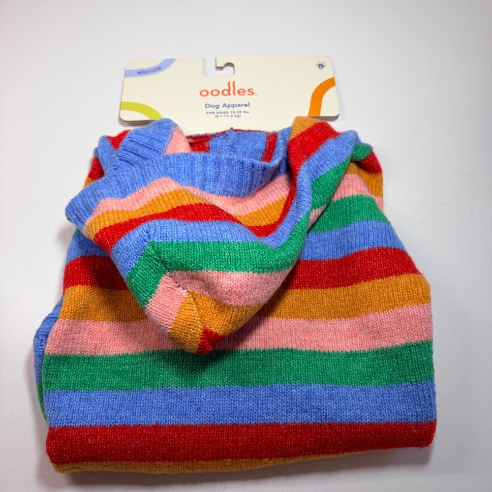 Oodles Rainbow Stripe Dog Hoodie Sweater Medium‎ 18-25 lbs New